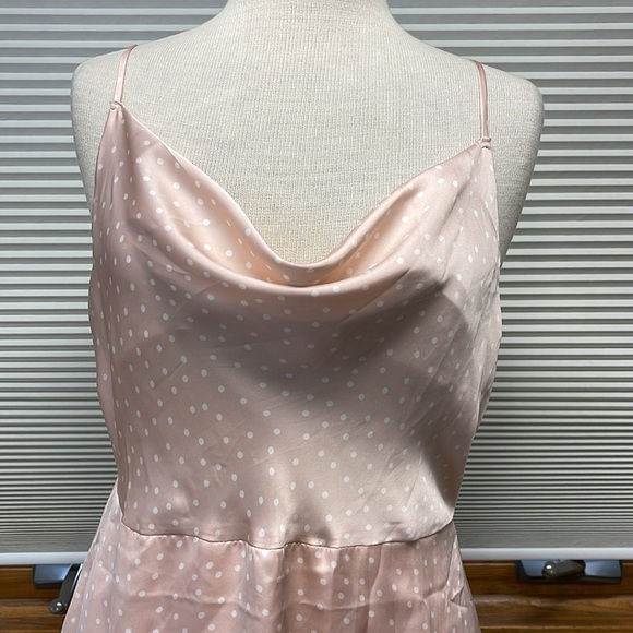 Lulus NWT Spot in My Heart Pink Polka Dot Satin Cowl Neck Mini Dress Size Large - Picture 7 of 13